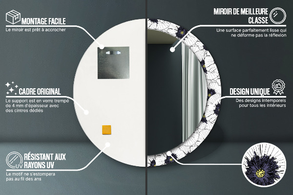 Specchio tondo stampato Composizione di fiori lineari
