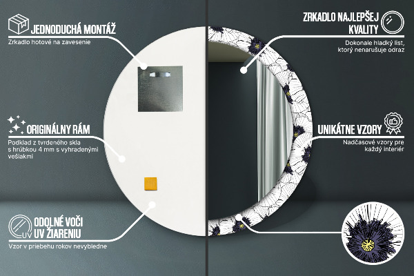 Specchio tondo stampato Composizione di fiori lineari