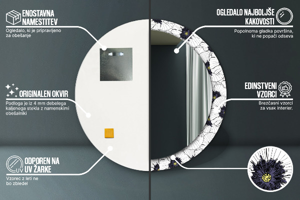 Specchio tondo stampato Composizione di fiori lineari