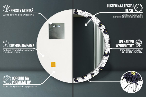 Specchio tondo stampato Composizione di fiori lineari