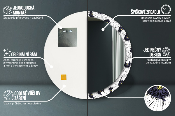 Specchio tondo stampato Composizione di fiori lineari