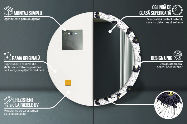 Specchio tondo stampato Composizione di fiori lineari