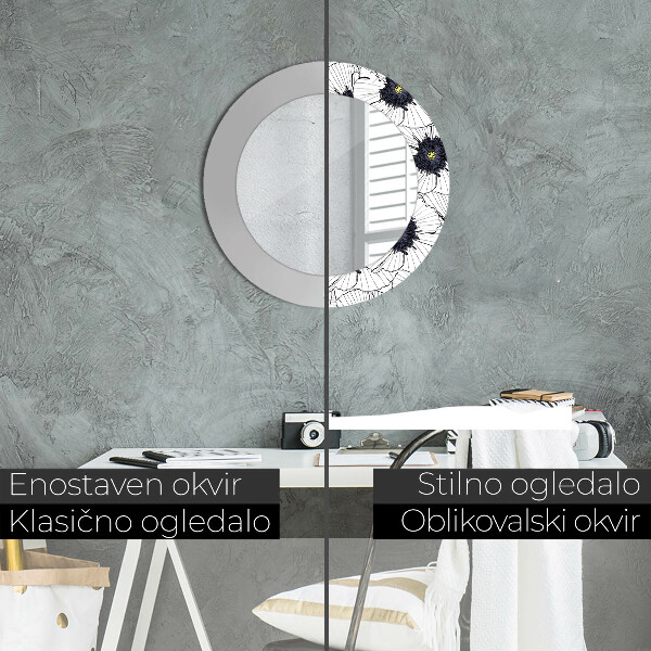 Specchio tondo stampato Composizione di fiori lineari