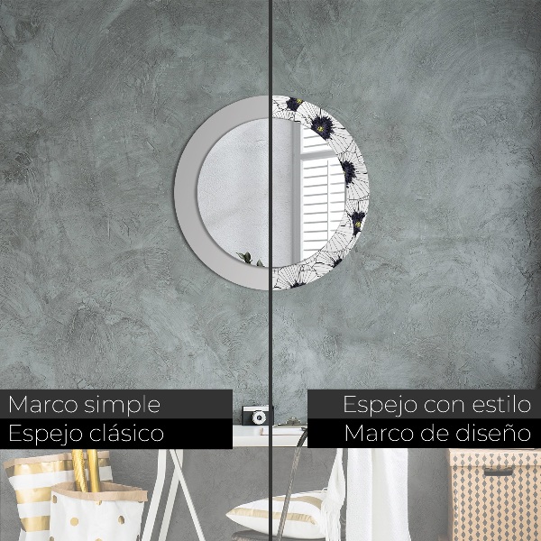 Specchio tondo stampato Composizione di fiori lineari