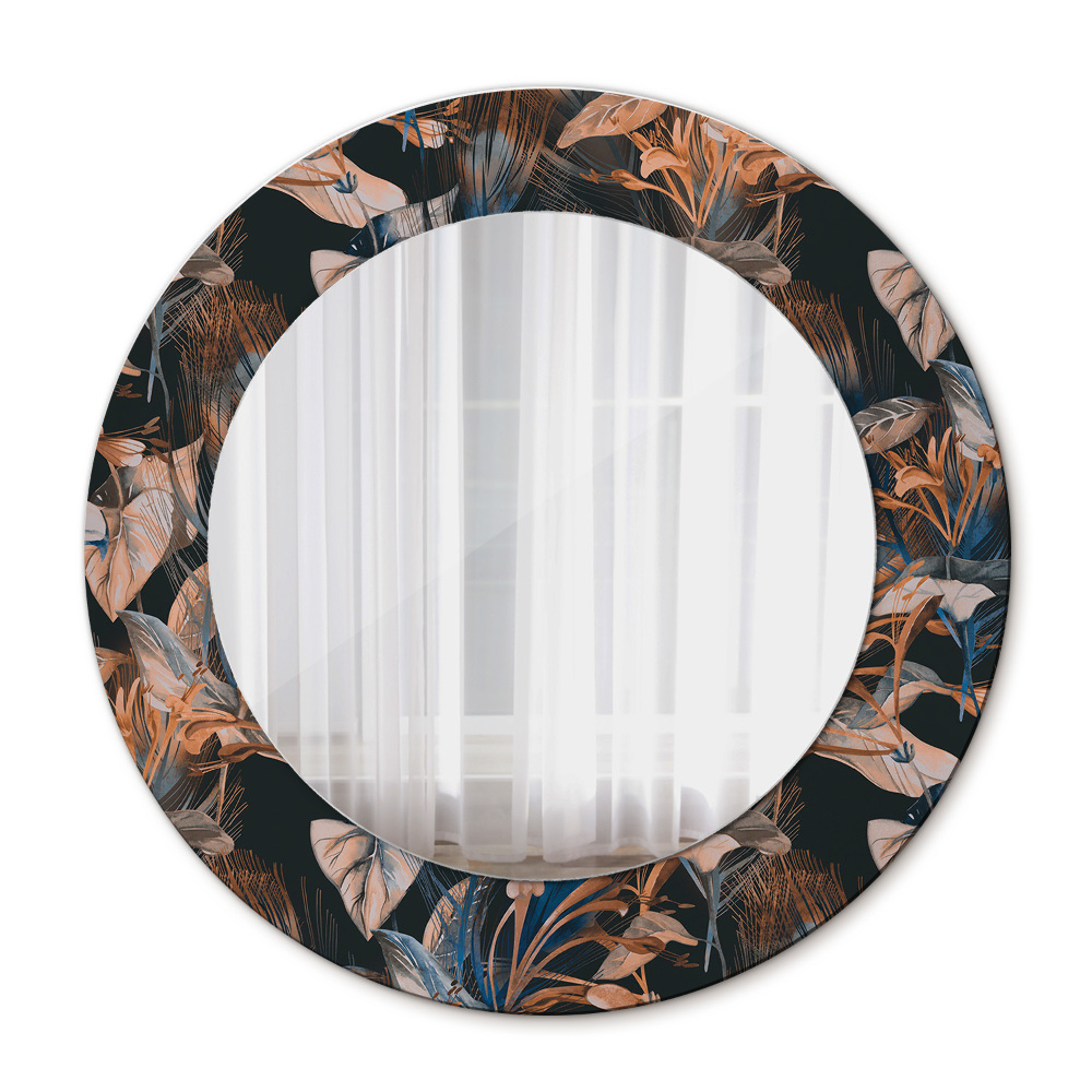 Specchio tondo stampato Foglie tropicali scure