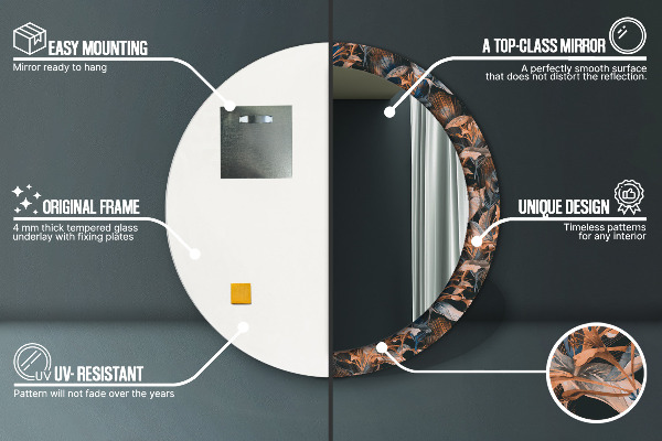 Specchio tondo stampato Foglie tropicali scure