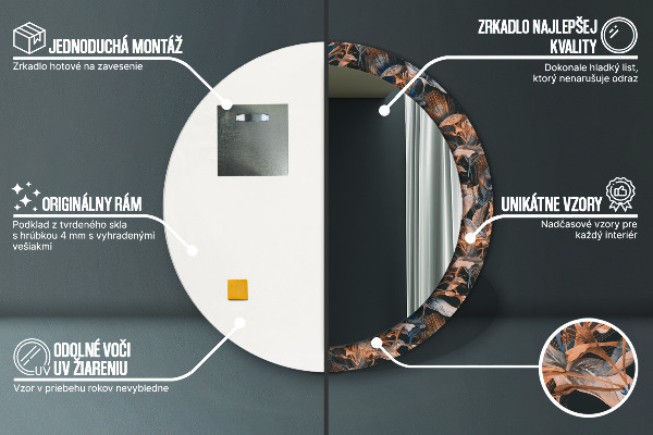 Specchio tondo stampato Foglie tropicali scure