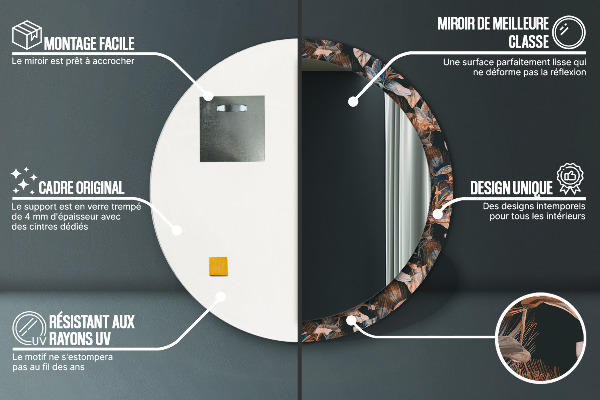 Specchio tondo stampato Foglie tropicali scure