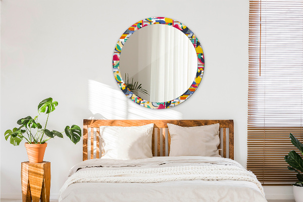 Specchio tondo stampato Uccelli tropicali geometrici