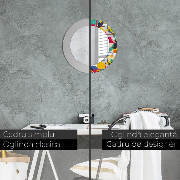 Specchio tondo stampato Uccelli tropicali geometrici