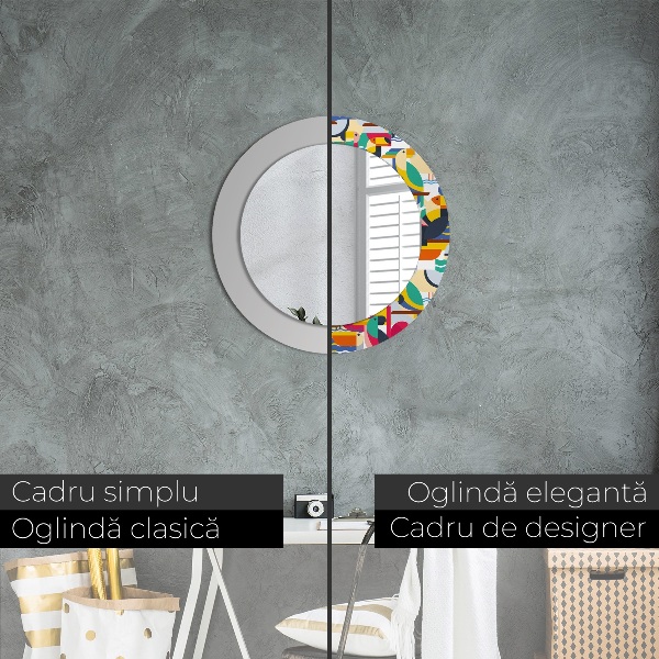 Specchio tondo stampato Uccelli tropicali geometrici