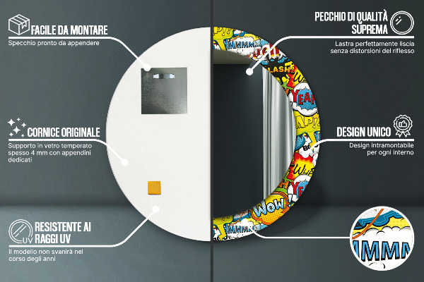 Specchio tondo stampato Modello di stile comico