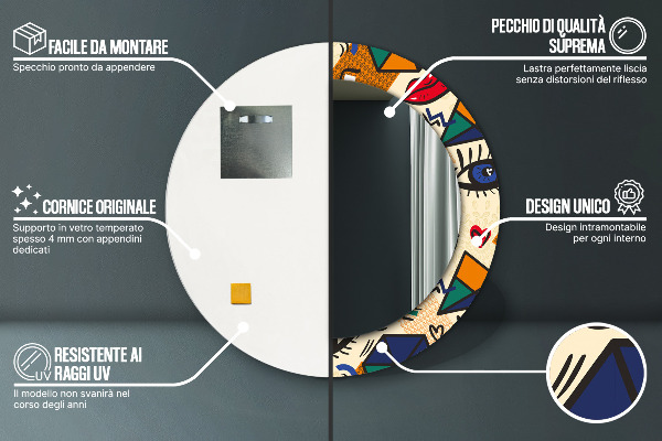 Specchio tondo stampato Stile pop art