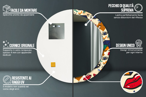 Specchio tondo stampato Stile pop art