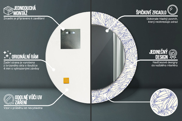 Specchio tondo stampato Palma tropicale