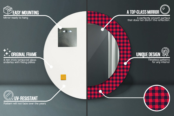 Specchio tondo stampato Griglia rossa