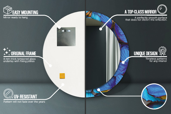 Specchio tondo stampato Farfalla blu e verde