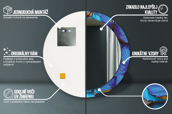 Specchio tondo stampato Farfalla blu e verde