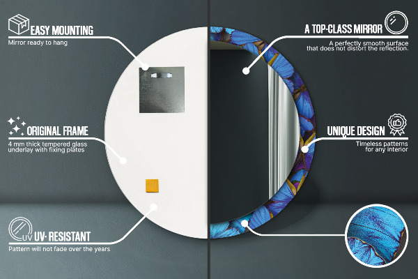 Specchio tondo stampato Farfalla blu e verde