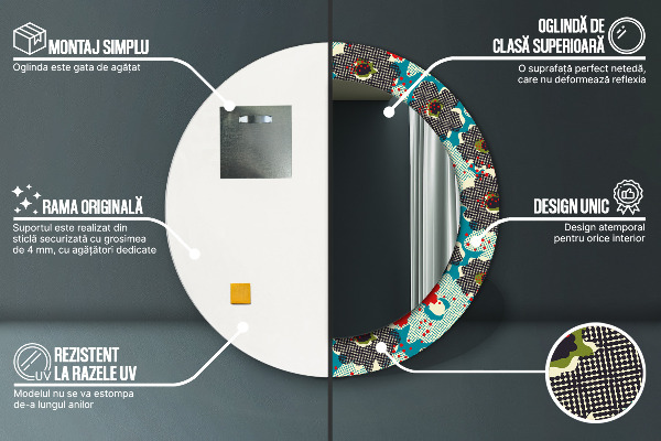 Specchio tondo stampato Modello di fiori retrò