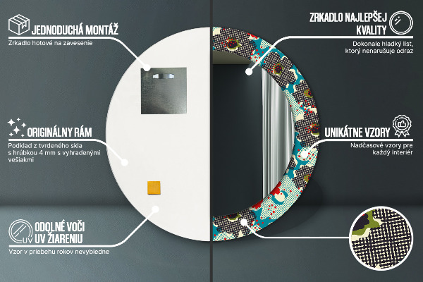 Specchio tondo stampato Modello di fiori retrò