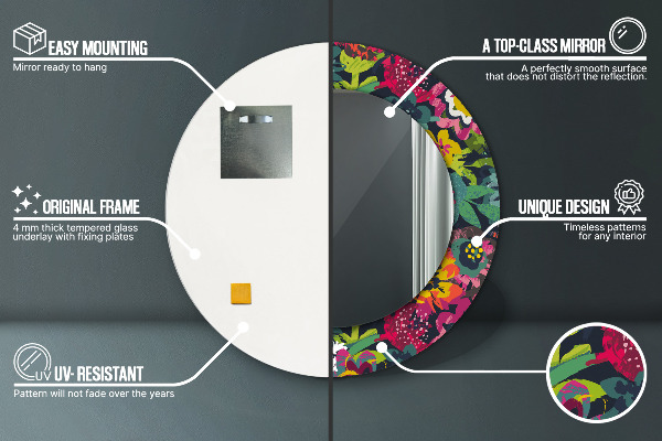 Specchio tondo stampato Fiori dipinti a mano