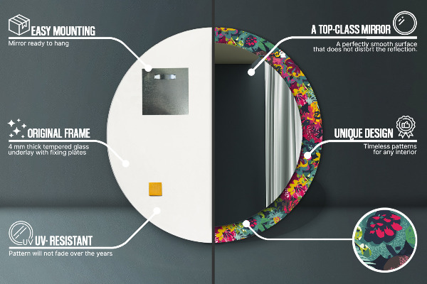 Specchio tondo stampato Fiori dipinti a mano