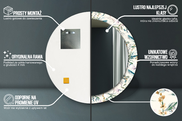 Specchio tondo stampato Fiori ad acquerello