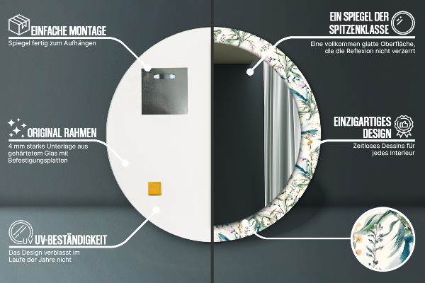 Specchio tondo stampato Fiori ad acquerello