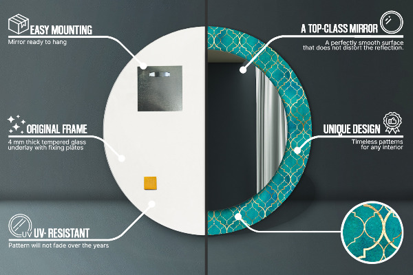 Specchio tondo stampato Composizione verde e oro