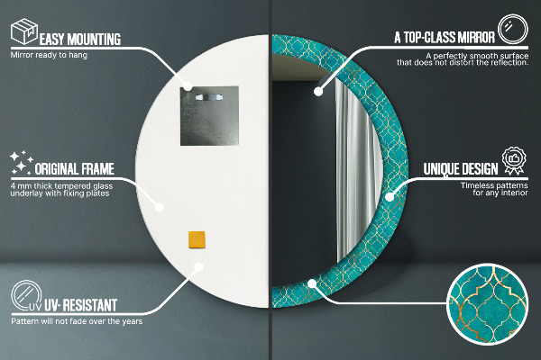 Specchio tondo stampato Composizione verde e oro