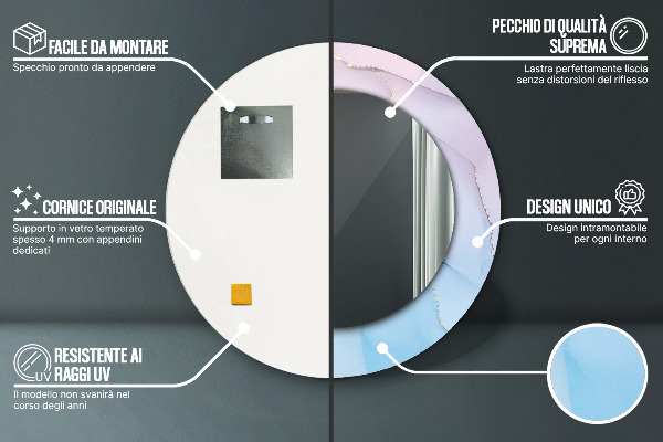 Specchio tondo stampato Texture di marmo moderna