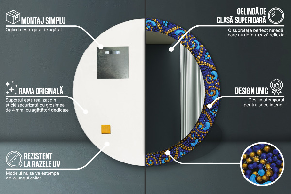 Specchio tondo stampato Composizione decorativa