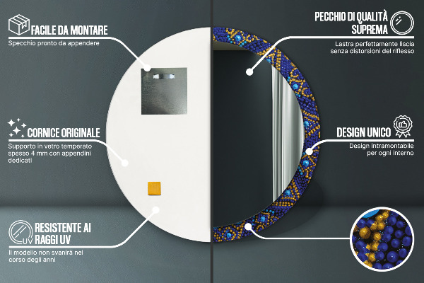 Specchio tondo stampato Composizione decorativa