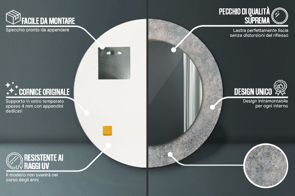 Specchio tondo stampato Cemento vintage