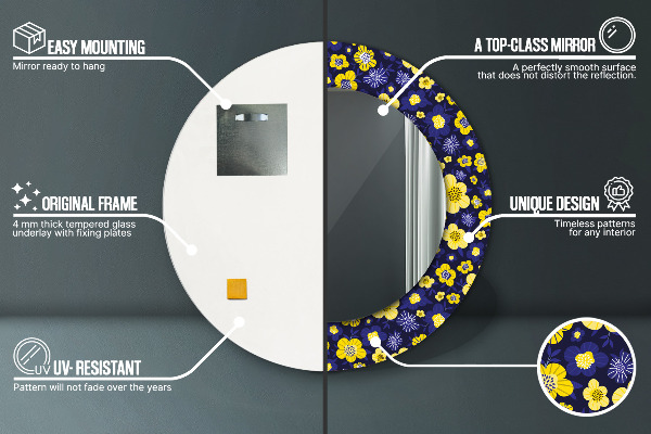 Specchio tondo stampato Dolci fiori piccoli
