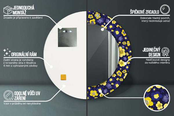 Specchio tondo stampato Dolci fiori piccoli