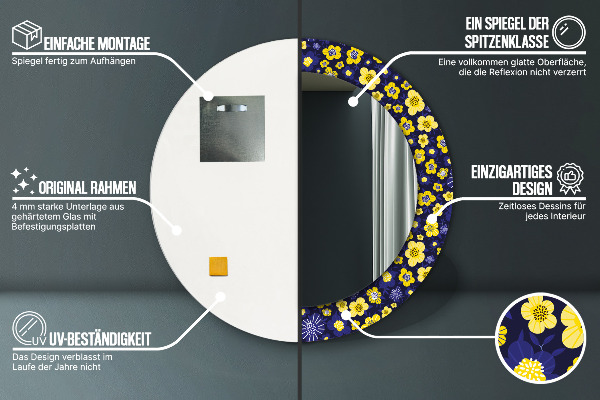 Specchio tondo stampato Dolci fiori piccoli