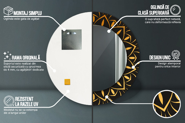 Specchio tondo stampato Mandala d'oro