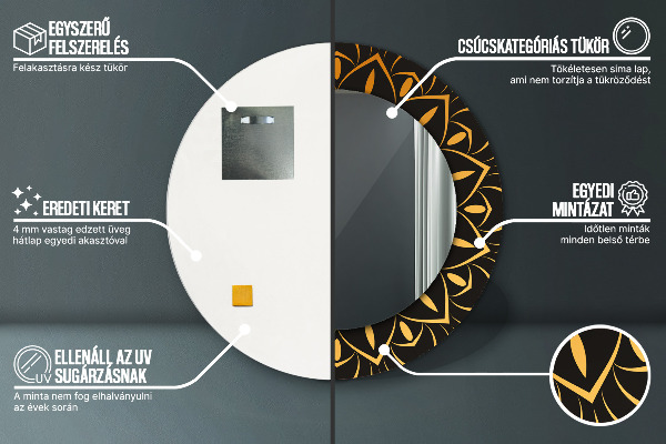Specchio tondo stampato Mandala d'oro