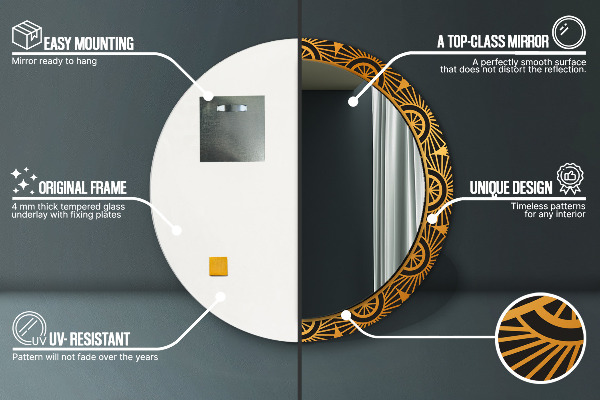 Specchio tondo stampato Mandala d'oro