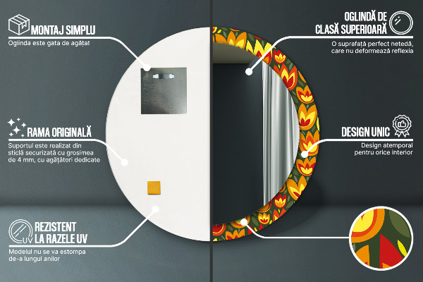 Specchio tondo stampato Tulipani retrò