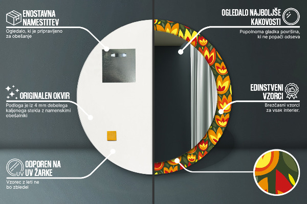 Specchio tondo stampato Tulipani retrò
