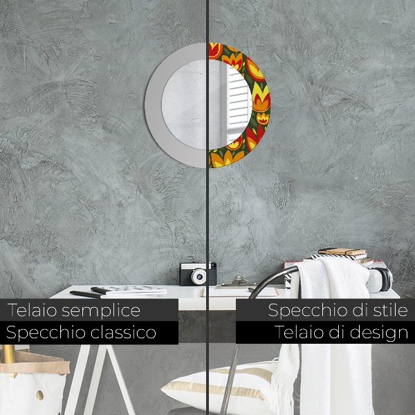 Specchio tondo stampato Tulipani retrò