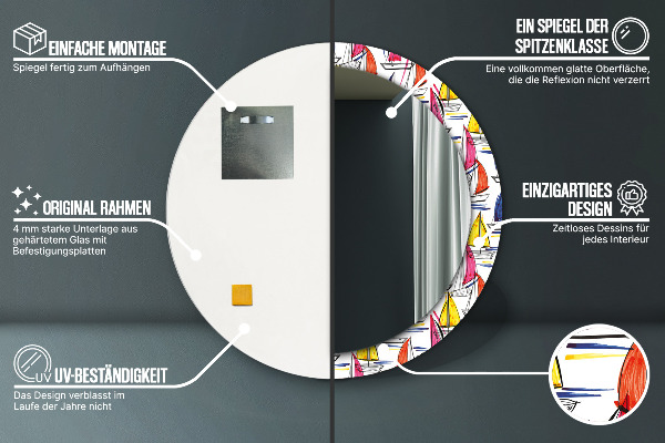 Specchio tondo stampato Barca sul lago