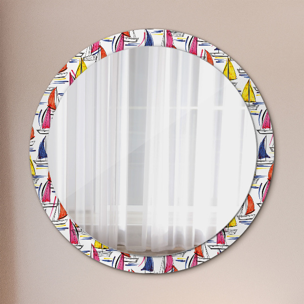 Specchio tondo stampato Barca sul lago