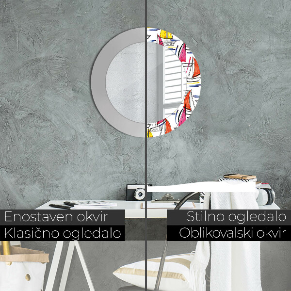 Specchio tondo stampato Barca sul lago