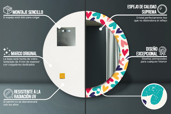 Specchio tondo stampato Cuori colorati