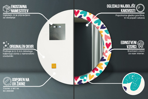 Specchio tondo stampato Cuori colorati