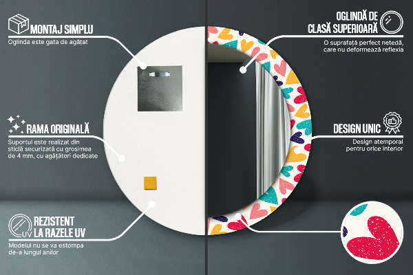 Specchio tondo stampato Cuori colorati